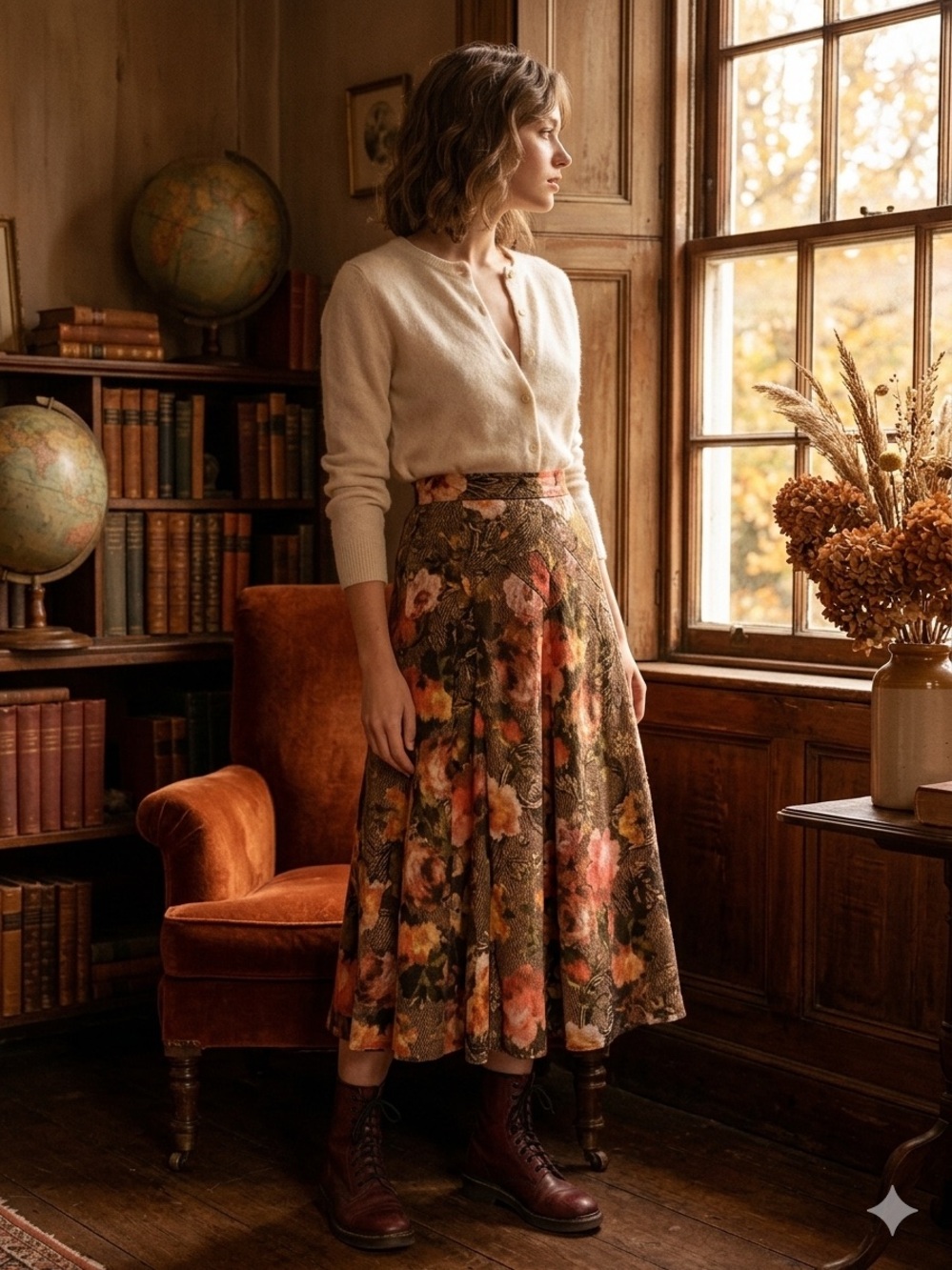 Coldwater Creek Floral Midi Skirt Size L (14-1 6) Brown Multi Bloomcore A-Line